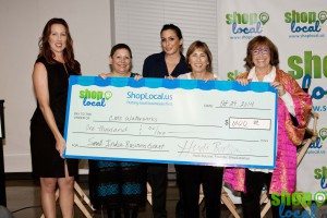 Heidi Butzine with ShopLocal Grant Winners CMS Water Works: left to right are Paige Cooper, Kristine Lauritson, April Cooper